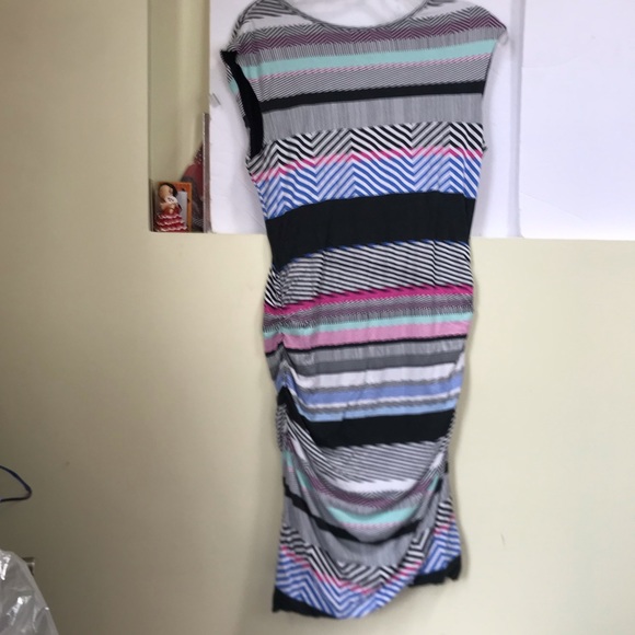 KUT from The Kloth NEW Jersey Ruched Stretch Striped Midi Dress Minimalist Lined - Picture 3 of 16